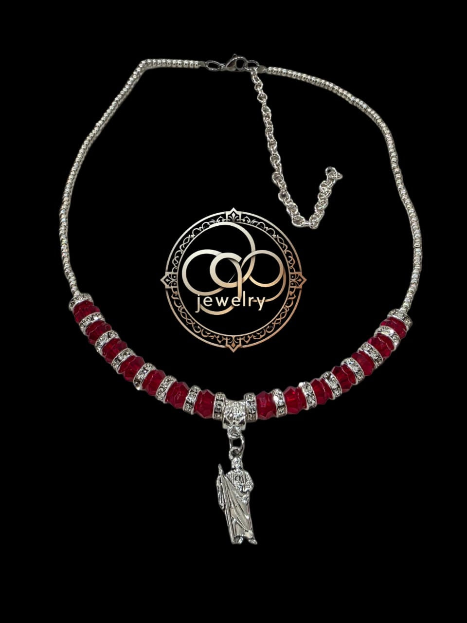 San judas red and silver Jessy artesanal necklace