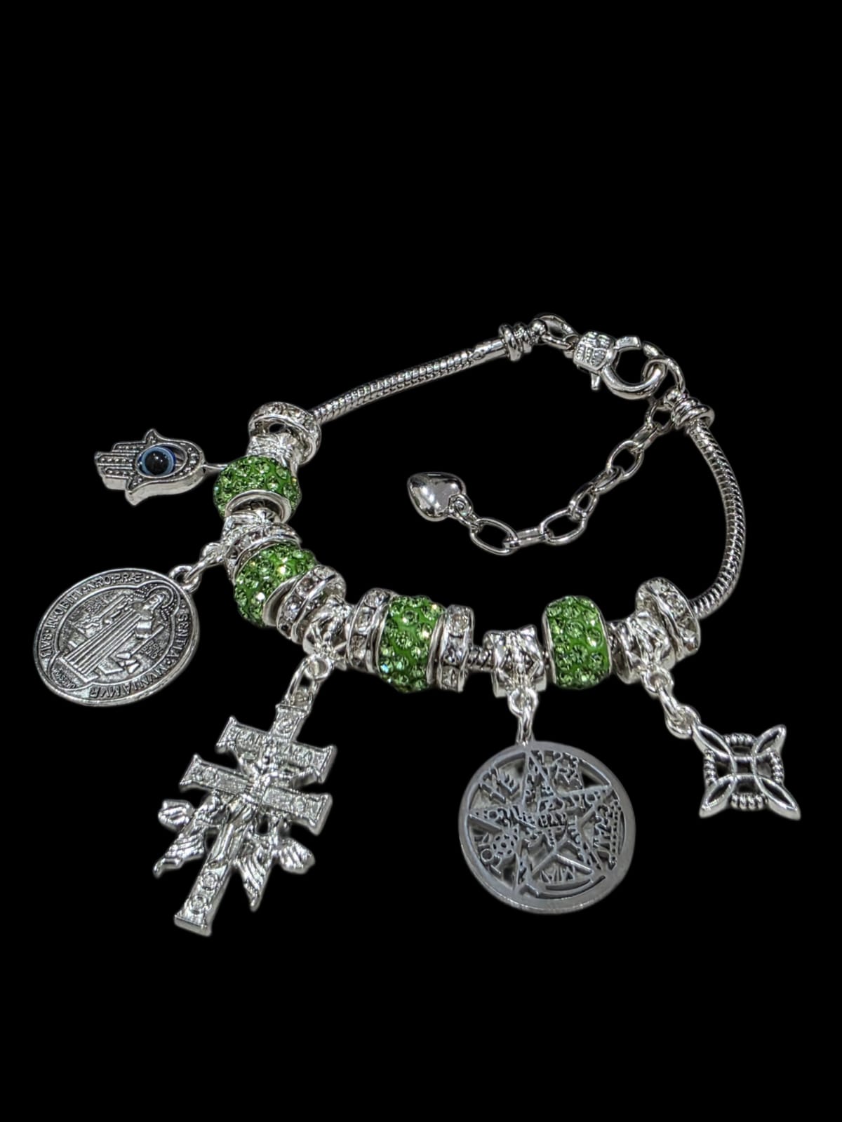 5 talismanes nudo de bruja,tetragamaton cruz de caravana san Benito hamsa hand bracelet