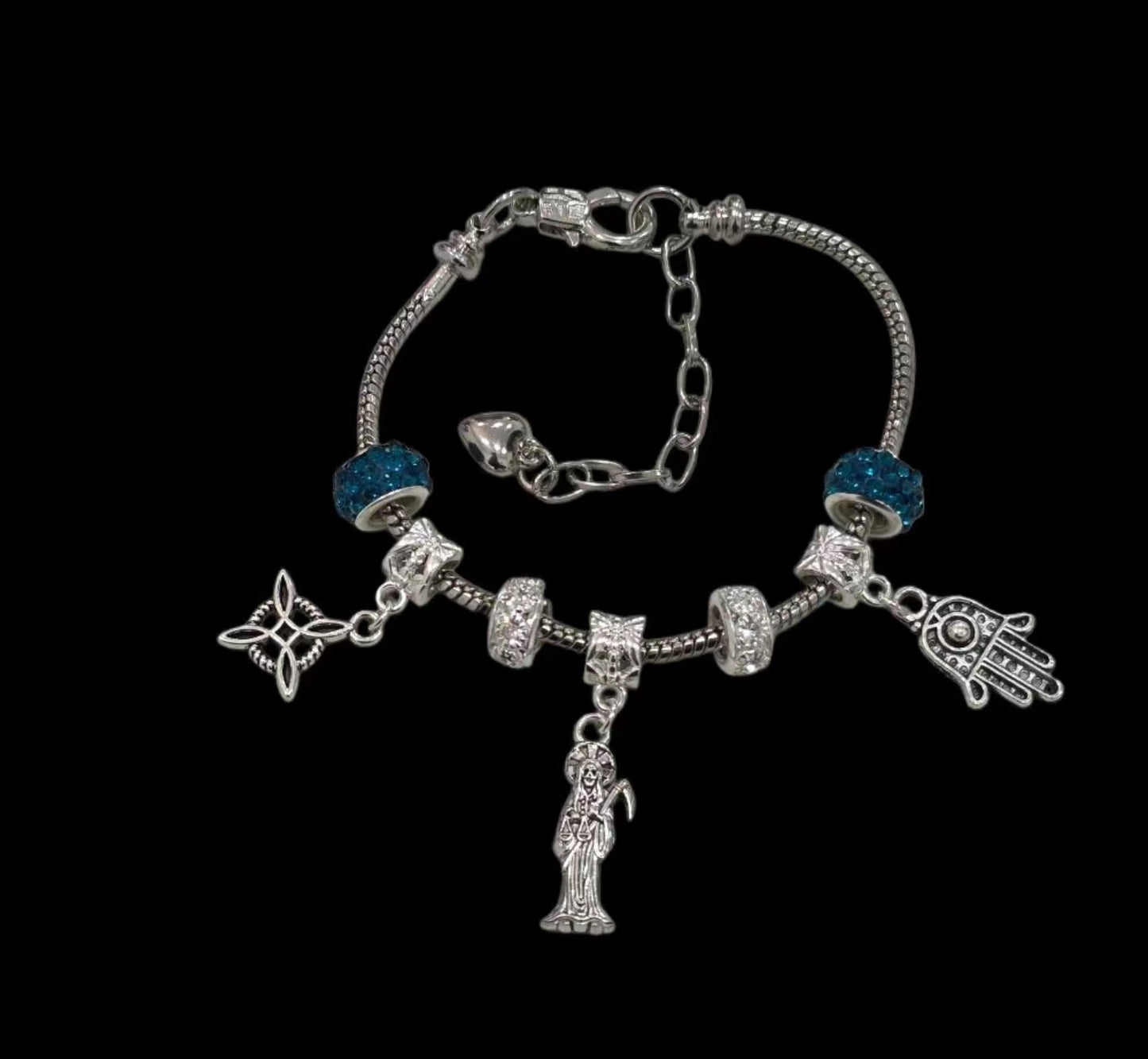 Santa M, nudo de Bruja, Hamsa, silver Bracelet
