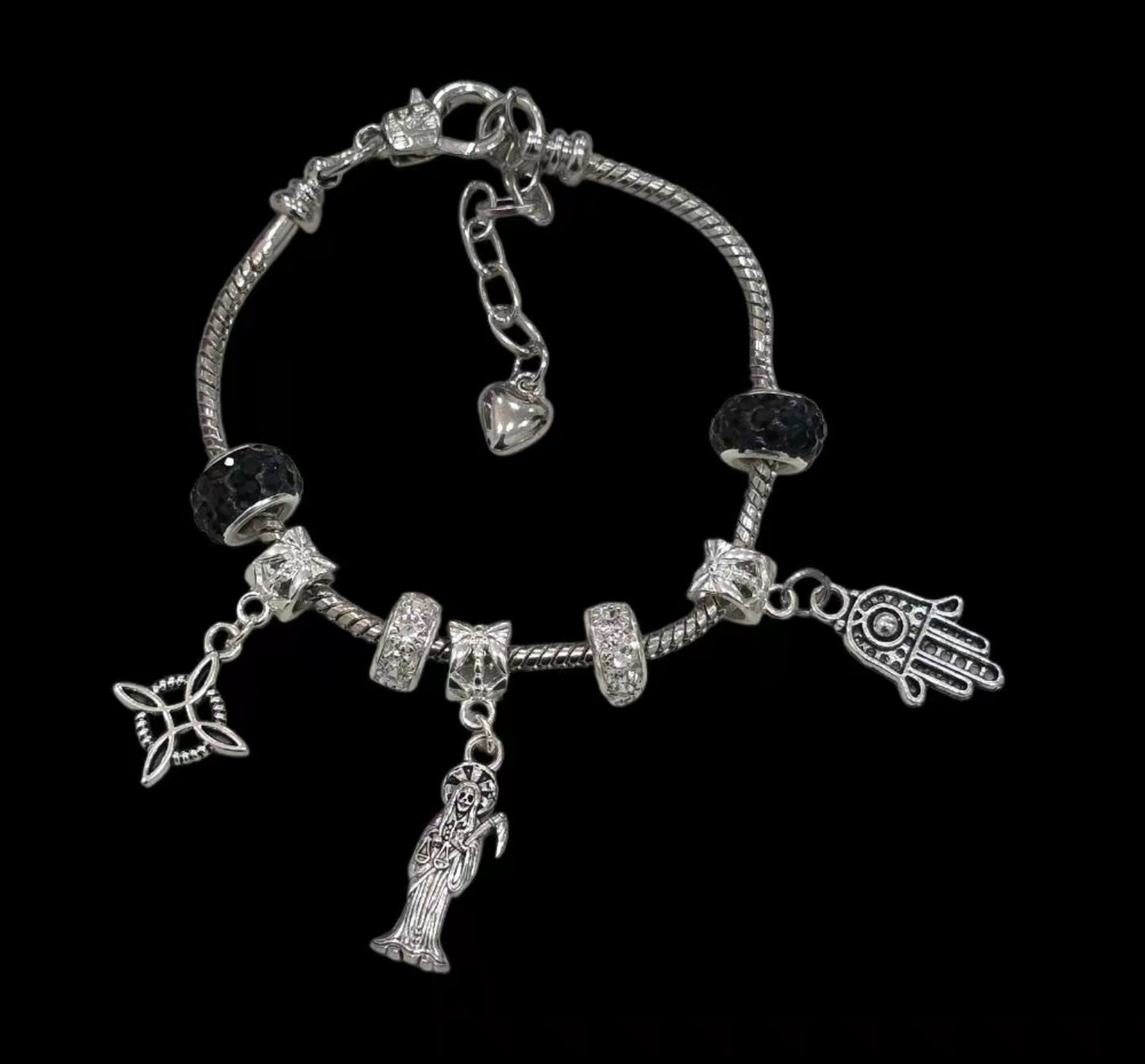 Santa M, nudo de Bruja, Hamsa, silver Bracelet