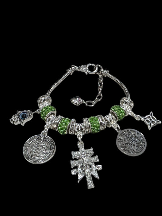 5 talismanes nudo de bruja,tetragamaton cruz de caravana san Benito hamsa hand bracelet