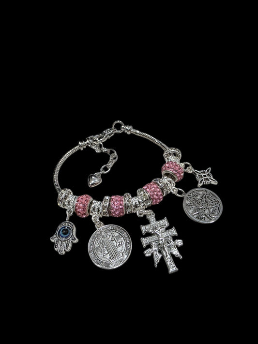 5 talismanes nudo de bruja,tetragamaton cruz de caravana san Benito hamsa hand bracelet