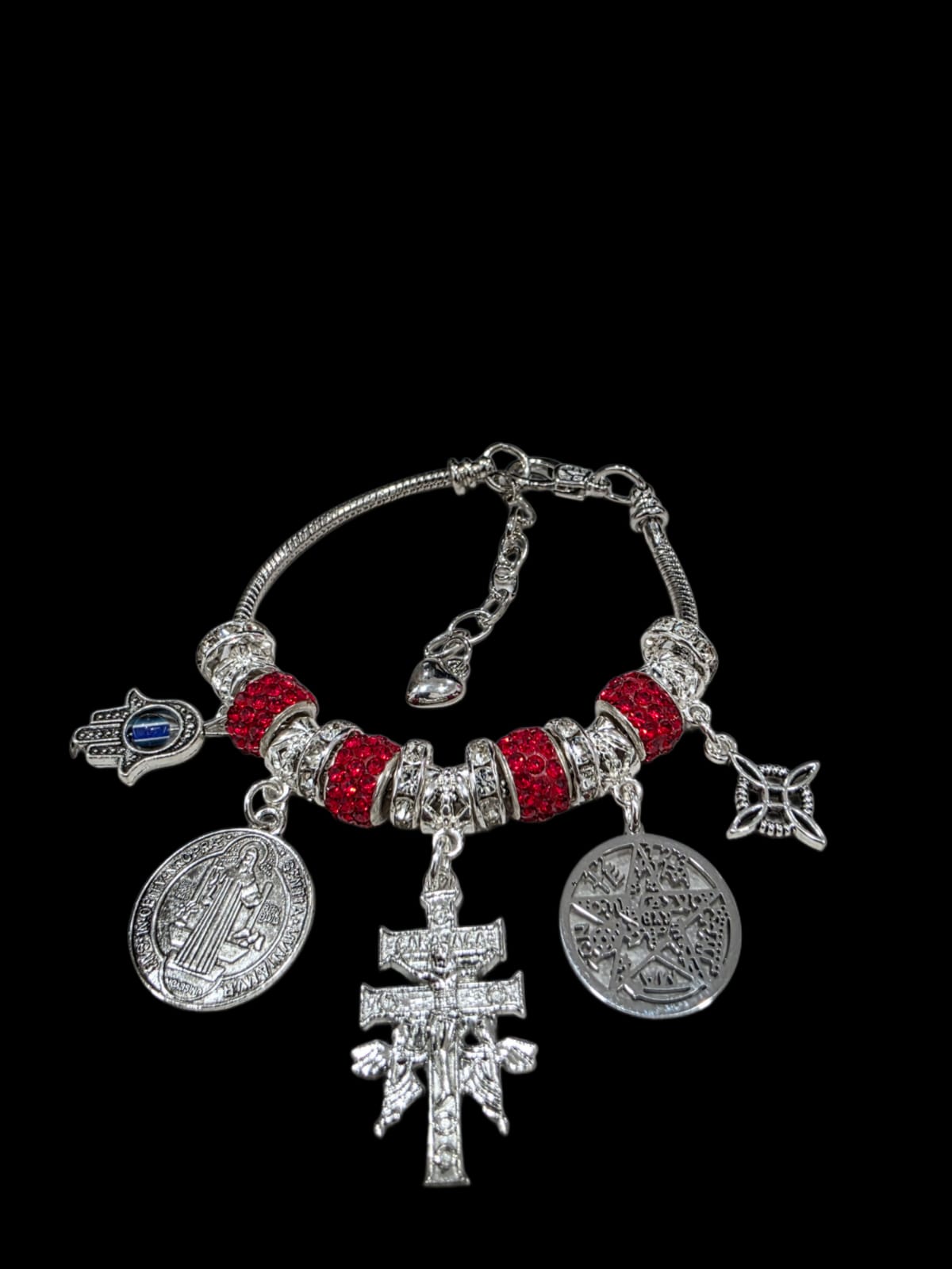 5 talismanes nudo de bruja,tetragamaton cruz de caravana san Benito hamsa hand bracelet