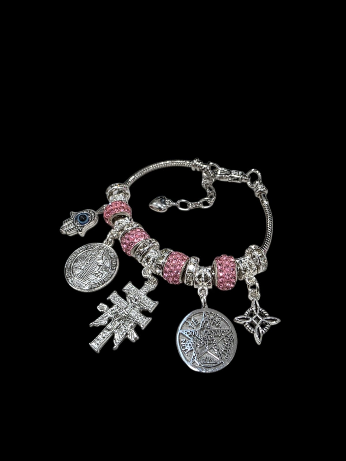 5 talismanes nudo de bruja,tetragamaton cruz de caravana san Benito hamsa hand bracelet