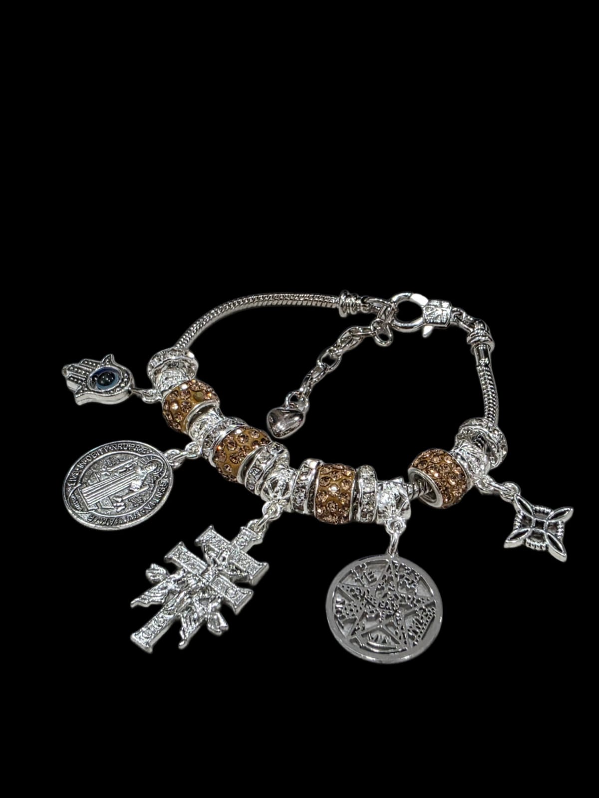 5 talismanes nudo de bruja,tetragamaton cruz de caravana san Benito hamsa hand bracelet