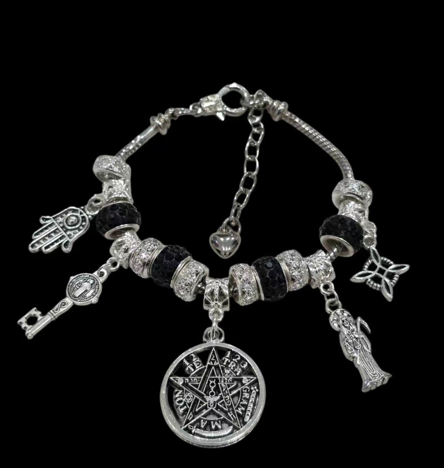 Santa M. Tetragramatón, nudo de bruja, San Benito, mano de Fatima Bracelet (you can add charms)