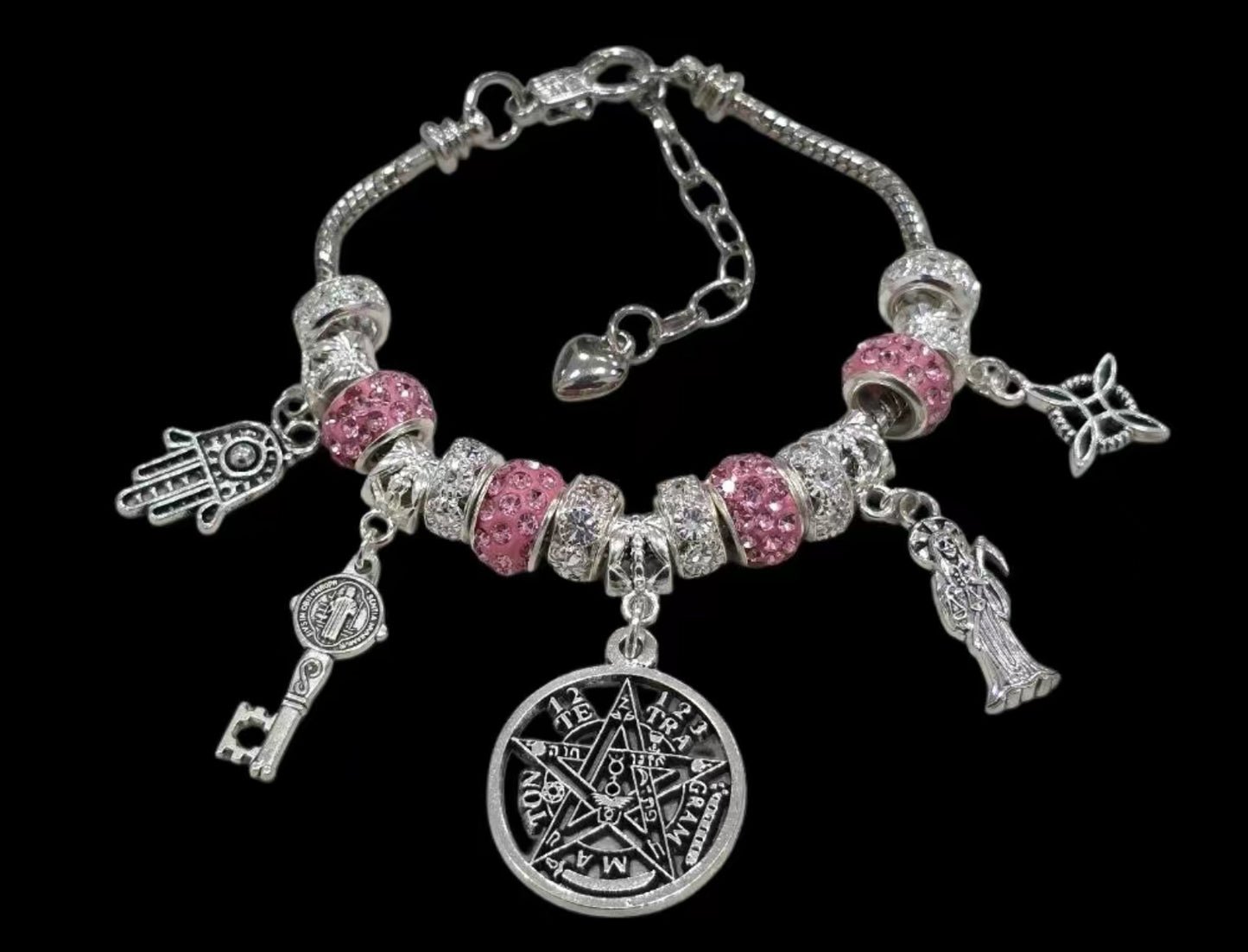 Santa M. Tetragramatón, nudo de bruja, San Benito, mano de Fatima Bracelet (you can add charms)