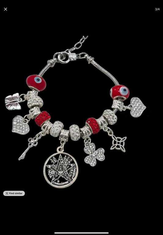 (Color options)Ojo turco, with tetragramaton, witch knot, heart charms bracelet. You can add charms