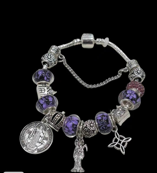 Santa M, Nudo de Bruja, San Benito purple bracelet (you can add charms)