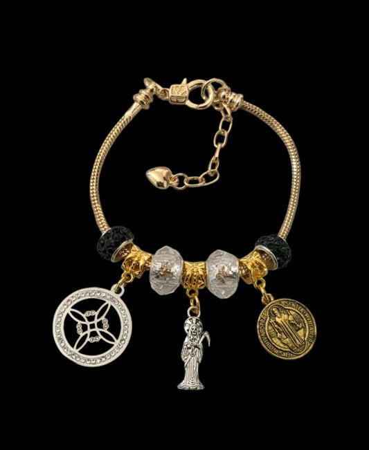 Gold Black S.M, san Benito, nudo de bruja bracelet
