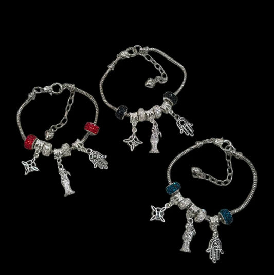 Santa M, nudo de Bruja, Hamsa, silver Bracelet